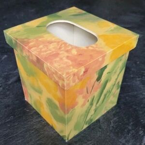Vintage Pastel Flowers Acrylic Tissue Box Cover 80s Watercolor Brushstroke Miami